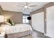 Comfortable main bedroom featuring a ceiling fan and carpet, offering a relaxing atmosphere at 7877 S University Way, Centennial, CO 80122
