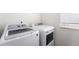 Bright laundry room featuring modern, high-efficiency, front-load washer and dryer appliances at 4405 Walden Ct, Denver, CO 80249