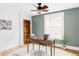 Bright office space with hardwood floors, a ceiling fan, and a vintage wood desk at 3005 Grove St, Denver, CO 80211