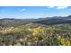 Breathtaking aerial view showcasing home nestled within a picturesque mountain landscape at 779 Aspen Way, Evergreen, CO 80439