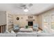 Bright living room with natural light, built-in shelving, and a fireplace at 7778 S Cherry Ct, Centennial, CO 80122
