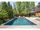 Backyard features a modern rectangular pool with a basketball hoop and surrounding greenery, creating a private oasis at 19 S Eudora St, Denver, CO 80246