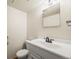Clean bathroom featuring modern fixtures, a vanity, and toilet at 4445 S Lowell Blvd, Denver, CO 80236