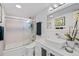 Stylish bathroom with a modern vanity, vessel sink, updated fixtures, shower and tub combo at 800 N Washington St # 710, Denver, CO 80203