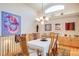 Bright dining room with chandelier, detailed artwork, and hardwood floors at 12 Canon Cir, Greenwood Village, CO 80111