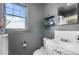 Bathroom view with vanity, toilet, shelving and window with bright daylight at 45 S Grove St, Denver, CO 80219