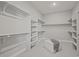 Spacious walk-in closet with ample shelving and storage, plus a central ottoman at 14341 Beebalm Loop, Parker, CO 80134