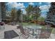 Outdoor patio featuring a dining set, fire pit, and landscaped greenery, perfect for outdoor gatherings and relaxing in a serene setting at 9079 Garnet St, Highlands Ranch, CO 80126