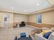 Versatile basement space features carpeting, window, and adaptable layout for media, play, or relaxation at 810 Jasmine St, Denver, CO 80220