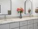 Bright bathroom featuring a double vanity with granite countertop and modern fixtures at 810 Jasmine St, Denver, CO 80220