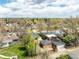 Aerial view of a suburban neighborhood featuring tree-lined streets and diverse housing styles on a cloudy day at 4433 S Washington St, Englewood, CO 80113