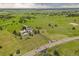 Aerial view of house with covered front porch, and long driveway at 3973 Palmer Ridge Dr, Parker, CO 80134