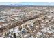 Panoramic aerial view of townhomes in a charming urban setting at 2321 S Galapago St, Denver, CO 80223