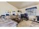 Cozy living room featuring a comfortable sectional, fireplace, and large television for relaxing at 18890 E Carmel Cir, Aurora, CO 80011