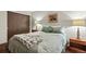 This bedroom has neutral colored walls, two side tables with lamps and sliding door closet at 107 N Harris St # 306, Breckenridge, CO 80424