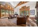 Cozy living room with hardwood floors, large windows, and comfortable seating at 6016 Stone Creek Dr, Evergreen, CO 80439
