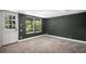Finished basement features neutral carpet, green walls, and exterior access at 11022 Trailrider Pass, Littleton, CO 80127