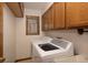 Convenient laundry room with washer, dryer, and overhead cabinets at 6073 W Adriatic Pl, Lakewood, CO 80227