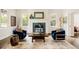 Cozy living room featuring a fireplace, blue velvet chairs, and stylish decor at 301 Fairfax St, Denver, CO 80220
