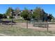 View of the backyard area featuring a vintage wagon with manicured lawn and mature trees at 10515 Lucas Ave, Franktown, CO 80116