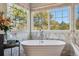 Bright bathroom featuring a soaking tub beneath windows offering tranquil outdoor views at 16302 Parkside Dr, Parker, CO 80134