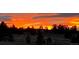 A picturesque sunset sky is painted with vibrant reds and oranges over treelined horizon at 640 Avena Dr, Elizabeth, CO 80107