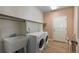 Functional laundry room with modern washer and dryer, utility sink, and storage at 1901 S Union Pl, Lakewood, CO 80228