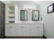 Bright full bathroom featuring a double sink vanity with white cabinets and modern fixtures at 1053 S Washington St, Denver, CO 80209