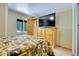 Bedroom features an outside view, closet, and mounted TV on a dresser at 1176 Raven Ridge Rd, Idaho Springs, CO 80452
