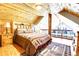 Bright upstairs bedroom with wooden ceiling, carpet and beautiful bedding at 1176 Raven Ridge Rd, Idaho Springs, CO 80452