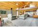 Inviting living room with wood ceiling, stone fireplace, and a cozy loft area at 1176 Raven Ridge Rd, Idaho Springs, CO 80452