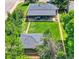 Aerial view of the property highlights a big backyard with mature trees and a patio at 1901 S Adams St, Denver, CO 80210