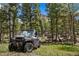 Off-road vehicle parked amidst tall pines near rocky hillside at 26271 Richmond Hill Rd, Conifer, CO 80433