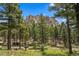 Picturesque view of a large rock formation nestled in a pine forest at 26271 Richmond Hill Rd, Conifer, CO 80433