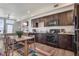Open-concept kitchen blends seamlessly with the living area, featuring dark cabinets and modern appliances at 11440 E Martin Luther King Jr Blvd, Denver, CO 80238