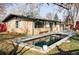 A backyard showcasing a rectangular pool, brick exterior, and a cozy patio area perfect for entertaining at 3050 S Marion St, Englewood, CO 80113