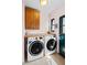 Convenient laundry room featuring front load washer and dryer and folding counter space at 2120 N Poplar St, Denver, CO 80207