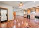 Finished basement boasts hardwood floors, a wet bar, and custom iron and glass door at 1988 Lake Dr, Larkspur, CO 80118