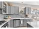 Modern kitchen with gray cabinets, white countertops, and a stainless steel sink at 1440 Little Raven St # 204, Denver, CO 80202