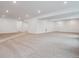 Large basement with neutral carpet, white walls, modern lighting, and multiple doorways at 8644 Pennycress Dr, Littleton, CO 80125
