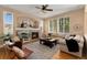 Bright living room boasts a fireplace, large windows, and neutral decor at 13794 E Caley Dr, Englewood, CO 80111
