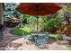 Landscaped backyard with patio, lush greenery, and water feature at 8316 Green Island Cir, Lone Tree, CO 80124