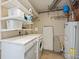 Functional laundry room features ample shelving, a utility sink, and a modern washer and dryer setup at 1515 N Ogden St # 7, Denver, CO 80218