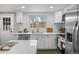 Modern kitchen featuring white cabinets, stainless steel appliances, quartz countertops and subway tile backsplash at 8051 Clarkson Ct, Denver, CO 80229