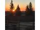 Scenic backyard view with a wooden fence, evergreens, and breathtaking sunset views at 6561 Ocaso Dr, Castle Pines, CO 80108