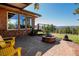 Inviting backyard patio featuring a fire pit and comfortable seating, perfect for outdoor gatherings at 21868 Mountsfield Dr, Golden, CO 80401