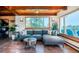 Cozy living room with scenic views, comfortable seating, and wood-beamed ceiling at 21868 Mountsfield Dr, Golden, CO 80401