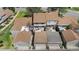 An elevated view displaying townhome back patios and attached garages in the community at 7355 S Knolls Way, Centennial, CO 80122