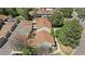 A captivating aerial shot showcasing the community's layout with garages and landscaped grounds at 7355 S Knolls Way, Centennial, CO 80122