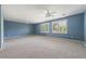 Large empty room with plush carpeting, light blue walls, and an abundance of natural light streaming through the windows at 10155 Charissglen Ln, Littleton, CO 80126